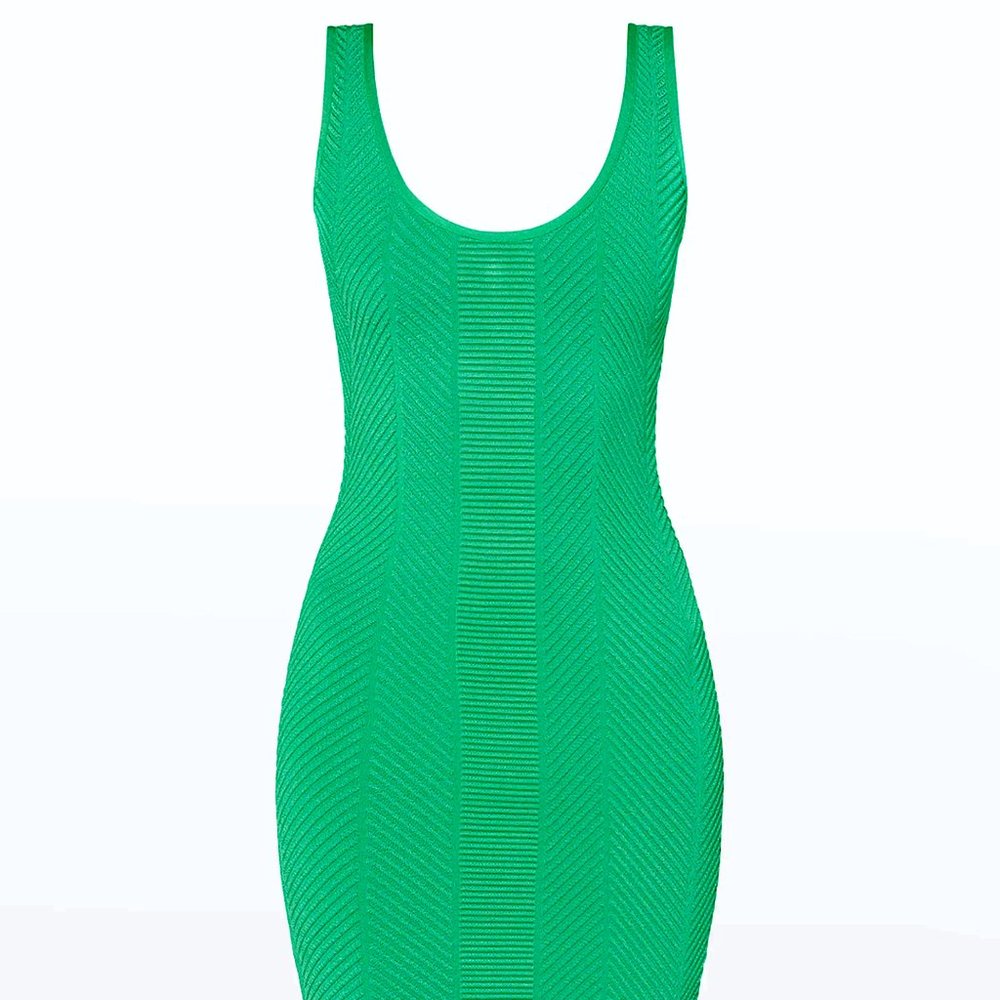 HERVE LEGER Ottoman Stretch Mini Dress in Original Packaging Green Large NWT